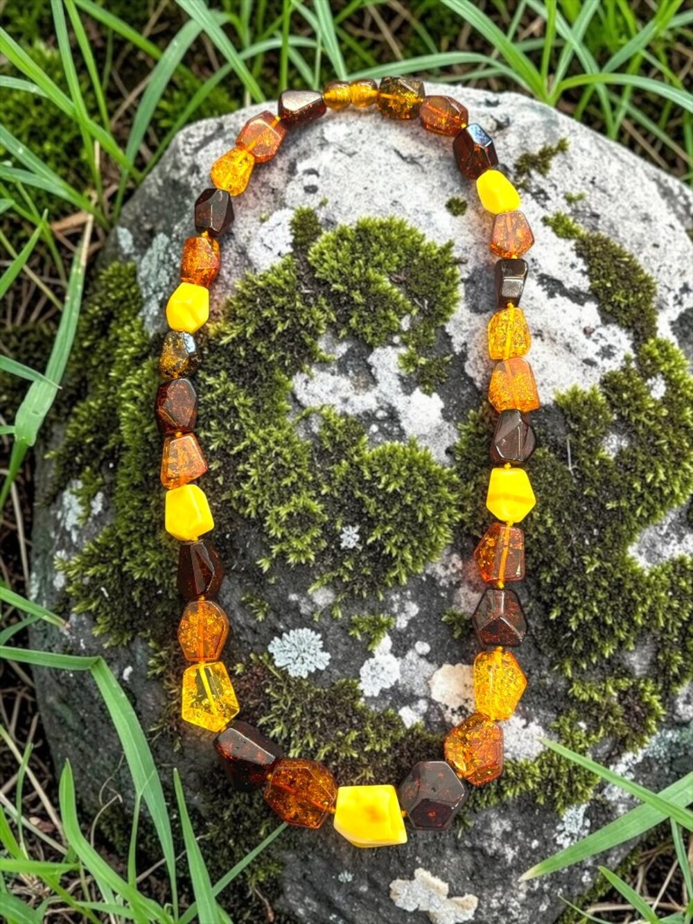 Multicolor Baltic Amber Polished Nugget Necklace